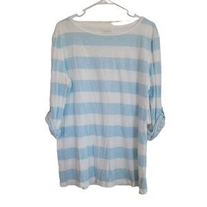 Calvin Klein Blue and White Striped Short Sleeve Tee